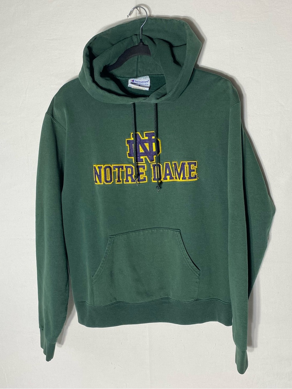 Champion Notre Dame Fighting Irish Green Embroidered Hoodie M Preppy Collegiate